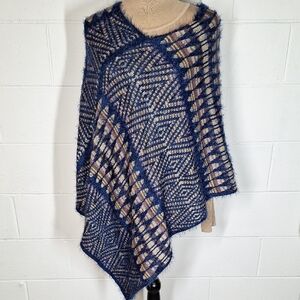 Elegant Blue and Beige Women's Poncho